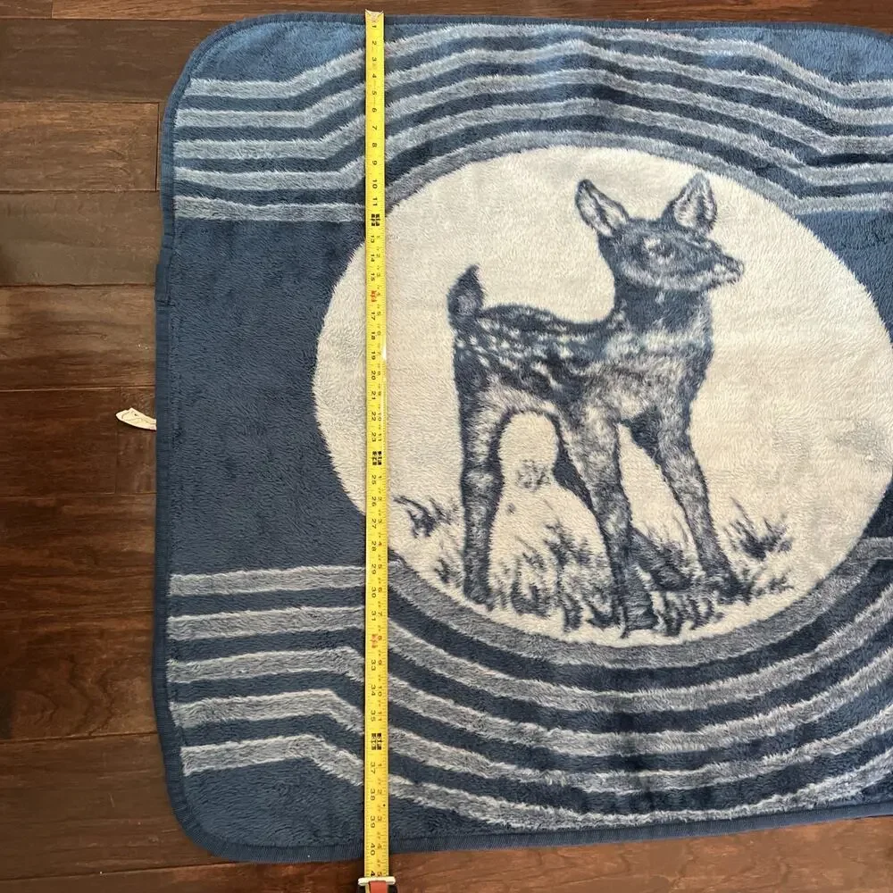 VTG San Marcos deer Soft Throw blanket Cobija Reversible Blue Baby/toddler RARE!